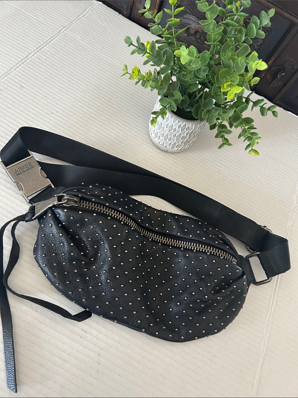 Aimee Kestenberg Black Studded Leather Crossbody Belt Bag